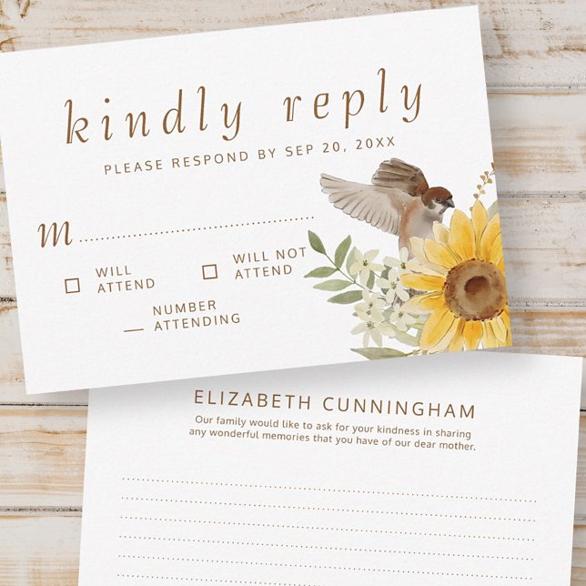 Cartons Réponse Mémorial aquarelle tournesol Répondre avec plaisir (Créateur téléchargé)