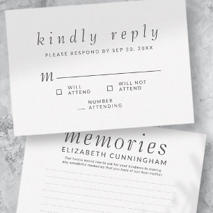 Cartons Réponse Memorial Funeral Simple Memories Kindly Répondre