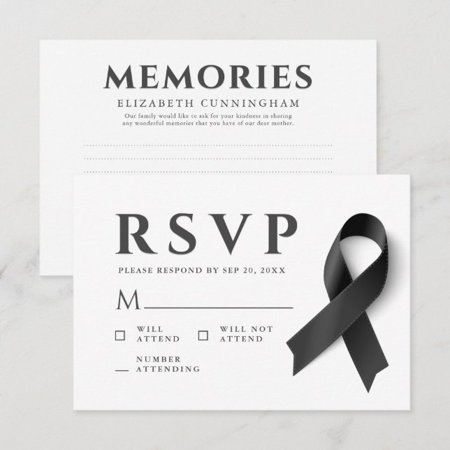 Cartons Réponse Memorial Modern Simple Memories Black Ribbon (Devant / Derrière)