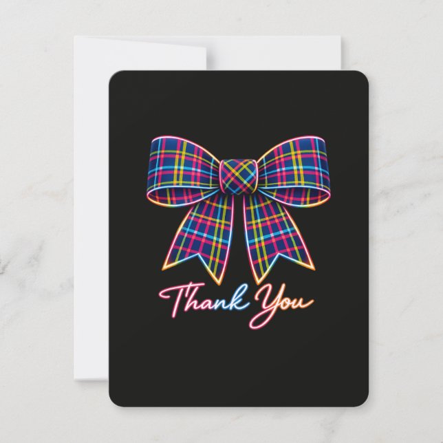 Cartons Réponse Merci Neon Tartan Bow Écosse Motif Lumineux (Devant)