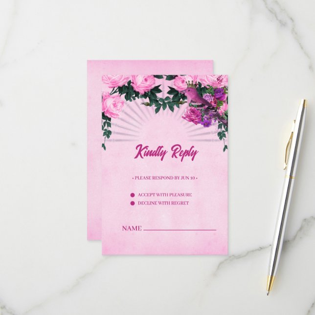 Cartons Réponse Merveilleuse rose roses (Devant/Arrière en situation)