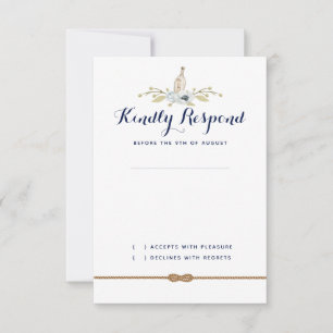 Cartons Réponse Message du Mariage nautique dans une bouteille off