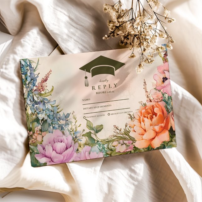 Cartons Réponse Mete Boho Meadow Orange Fleur sauvage Graduation (Créateur téléchargé)