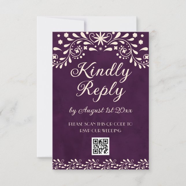 Cartons Réponse Mexican Purple Talavera Wedding QR code (Devant)