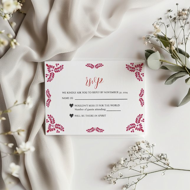 Cartons Réponse Mexican Talavera Red Floral Minimalist Wedding (Mexican Talavera Red Floral Minimalist Wedding RSVP Card)