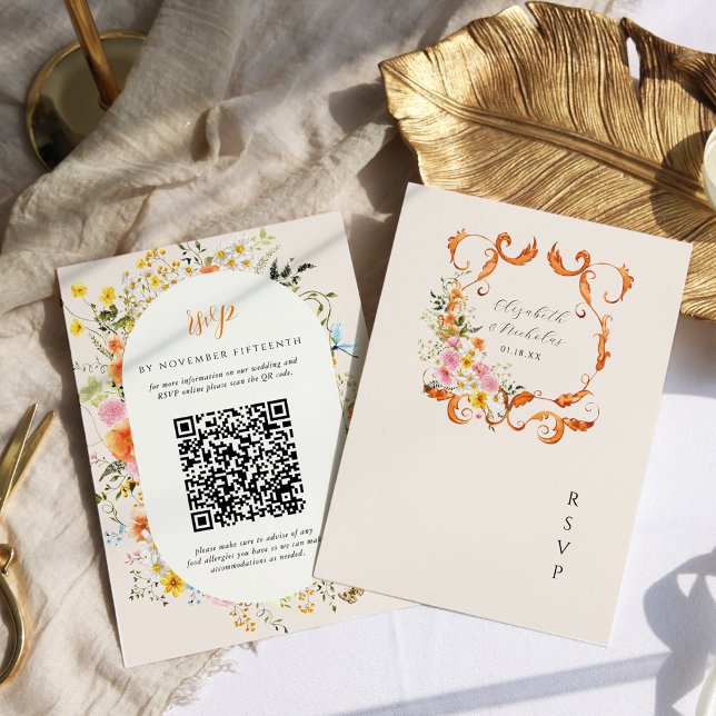 Cartons Réponse Mi-été | Romantique Flores d'automne Mariage Crest (Créateur téléchargé)