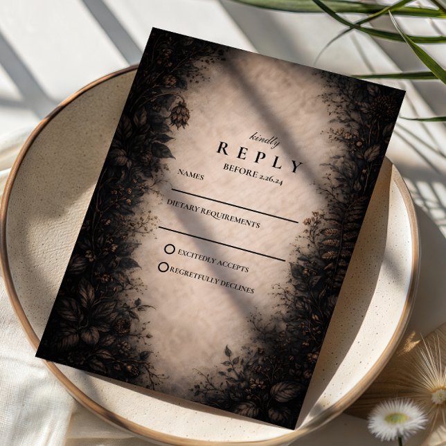 Cartons Réponse Midnight Botanical Gothic Wedding (Créateur téléchargé)