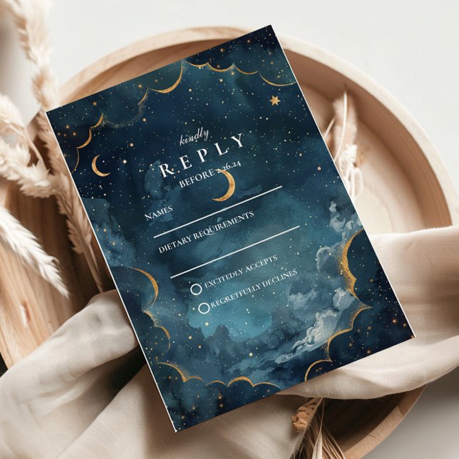 Cartons Réponse Midnight Constellation Floral Wedding (Créateur téléchargé)
