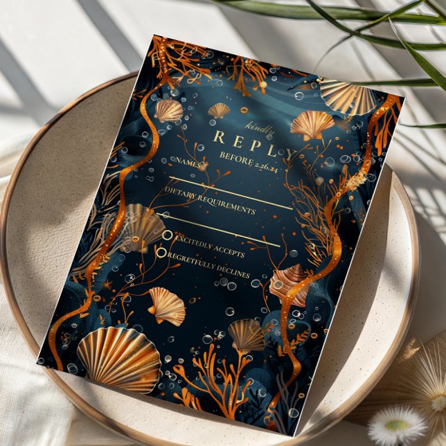 Cartons Réponse Midnight Deep Sea Gold Nautical Wedding (Créateur téléchargé)