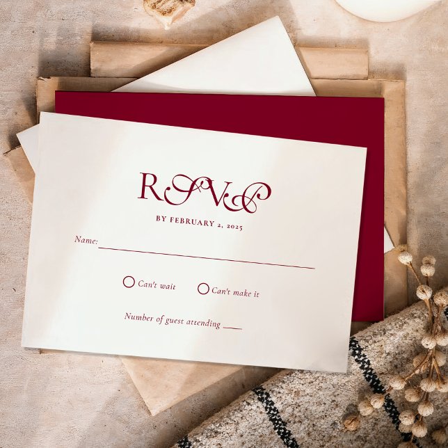 Cartons Réponse Minimal Deep Burgundy Script Wedding (Créateur téléchargé)