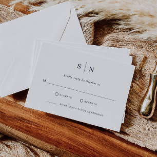 Cartons Réponse Minimal et chic Mariage blanc et bleu marine