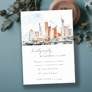 Cartons Réponse Minimal Miami Florida Skyline Watercolor Mariage