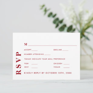 Cartons Réponse Minimal moderne blanc & rouge Mariage élégant