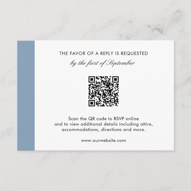 Cartons Réponse Minimal moderne élégant Dusty bleu QR Code Mariage (Devant)