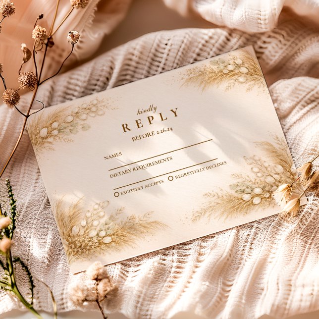 Cartons Réponse Minimalist Beige Pampas Graduation Party (Créateur téléchargé)