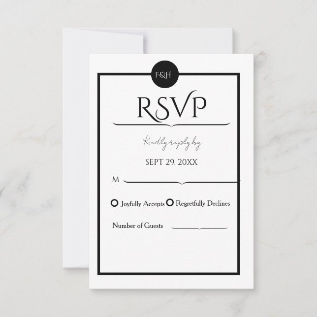 Cartons Réponse Minimalist Elegant Black & White Wedding (Devant)