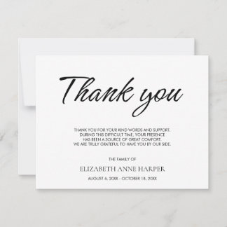 Cartons Réponse Minimalist Elegant Script Funeral Thank You Card
