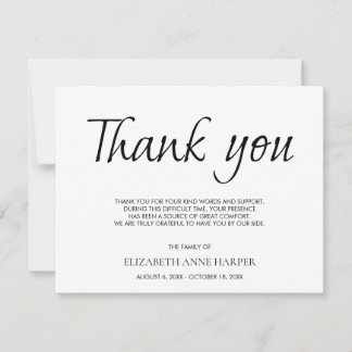 Cartons Réponse Minimalist Elegant Script Funeral Thank You Card