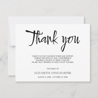 Cartons Réponse Minimalist Elegant Script Funeral Thank You Card