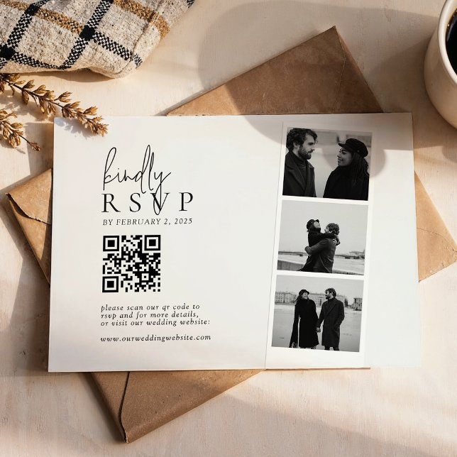 Cartons Réponse Minimalist Photo Strip QR Code Wedding (Créateur téléchargé)