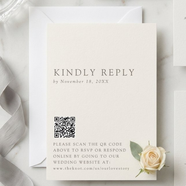 Cartons Réponse Minimalist Wedding Reply Online QR Code Taupe (Créateur téléchargé)