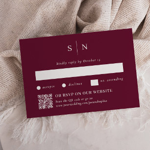 Cartons Réponse Minimaliste Chic Bordeaux   Traditionnel et QR Cod