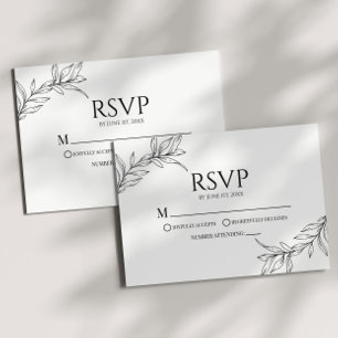 Cartons Réponse Minimaliste minimaliste noir blanc Mariage feuille