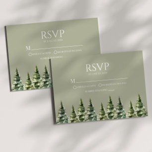 Cartons Réponse Minimaliste vert hiver Pin neige Mariage