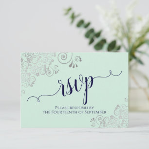 Cartons Réponse Mint Green & Navy Blue Elegant Mariage de calligra