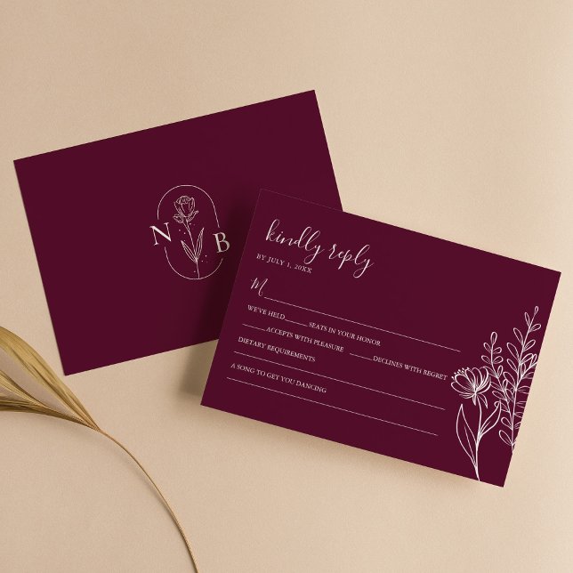 Cartons Réponse Modern Burgundy Boho Wedding Simple Elegant (Créateur téléchargé)