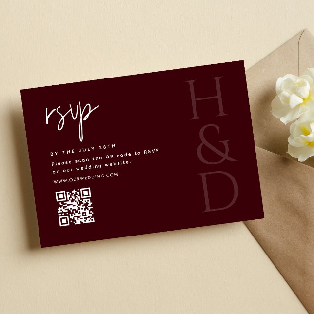 Cartons Réponse Modern Burgundy Monogram Minimalist Wedding (Créateur téléchargé)
