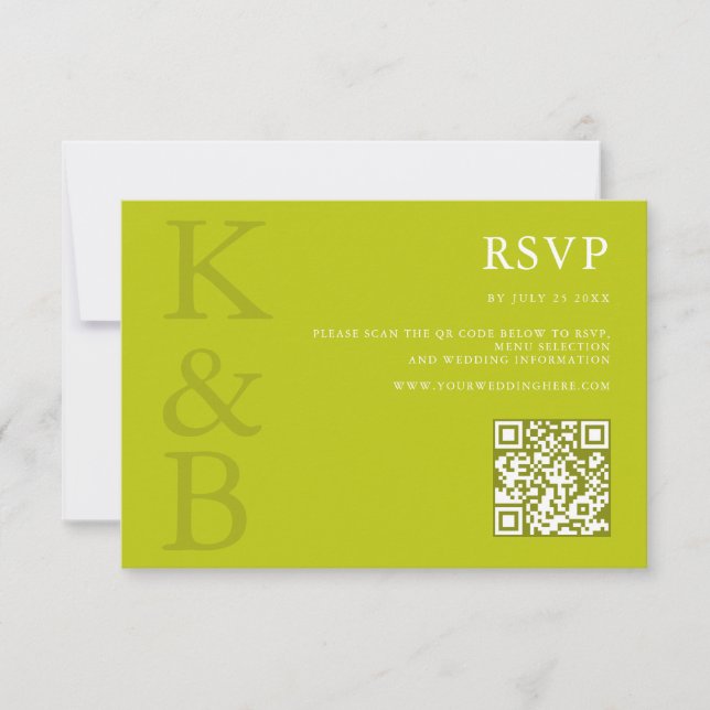 Cartons Réponse Modern Chartreuse Monogram Minimalist Wedding (Devant)