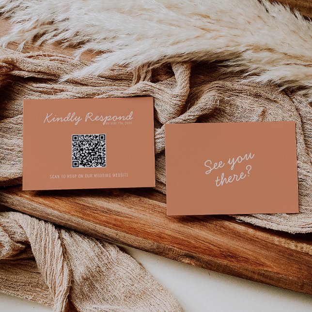Cartons Réponse Modern Coral Whimsical Summer QR Code Wedding (Créateur téléchargé)
