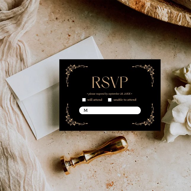 Cartons Réponse Modern Deco | Elegant Black and Gold Wedding (Créateur téléchargé)