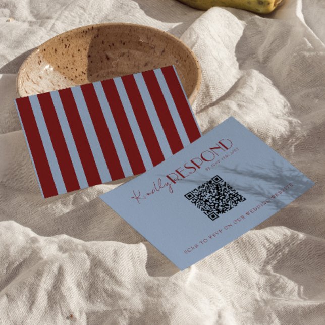 Cartons Réponse Modern Deep Red Blue QR Code Fancy Wedding (Créateur téléchargé)