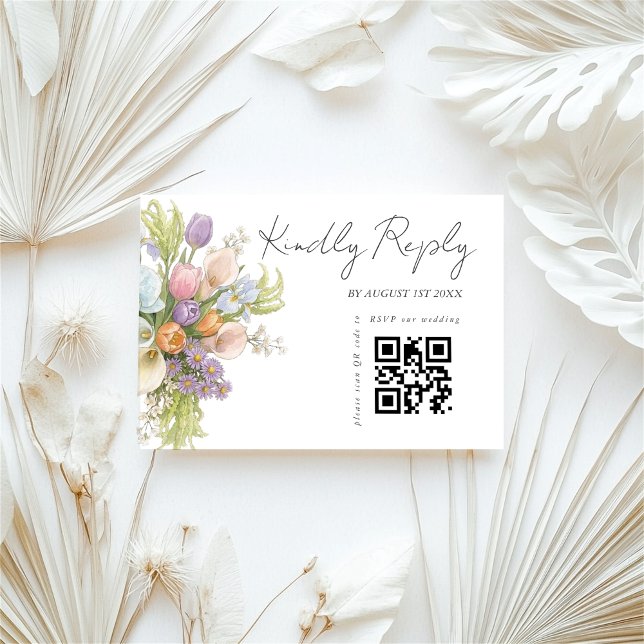 Cartons Réponse Modern Floral Wedding QR code  (Créateur téléchargé)