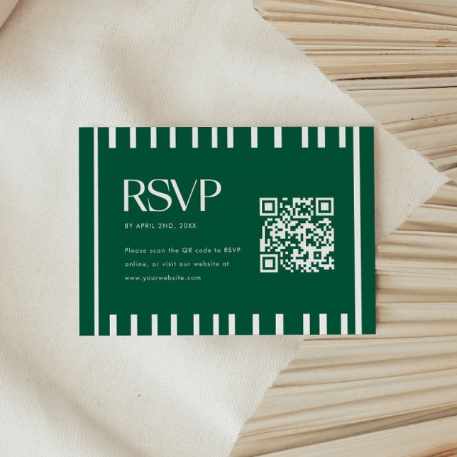 Cartons Réponse Modern Green Striped Graduation Party QR Code (Créateur téléchargé)
