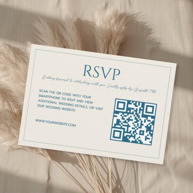 Cartons Réponse Modern minimalist beige blue QR code wedding  (Créateur téléchargé)