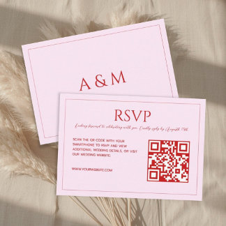 Cartons Réponse Modern minimalist blush pink red QR code wedding