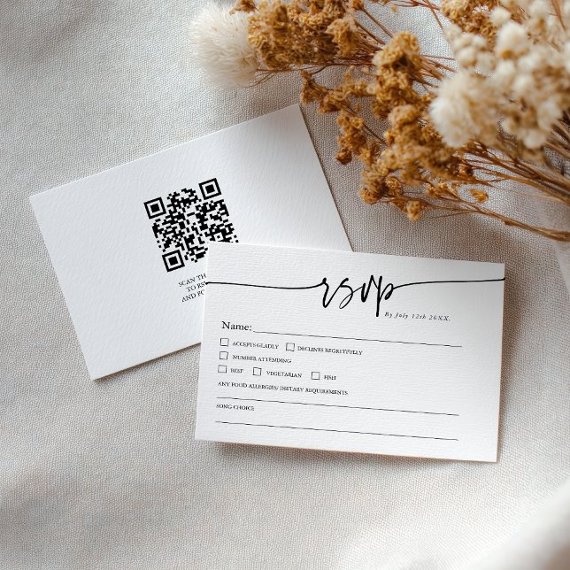 Cartons Réponse Modern Minimalist Classic QR code Boho Wedding (Modern Minimalist Classic QR code Boho Wedding RSVP Card)