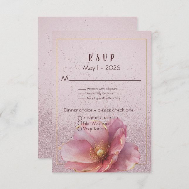Cartons Réponse Modern Minimalist Pink Gold Wedding  (Devant / Derrière)