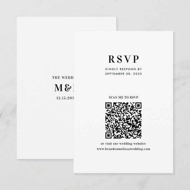 Cartons Réponse Modern Minimalist Typography QR Code Wedding (Devant / Derrière)
