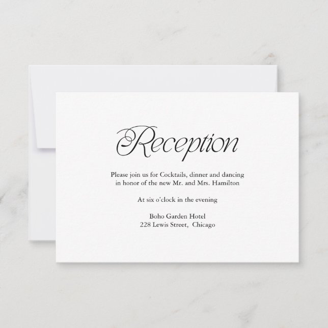Cartons Réponse Modern Minimalist Wedding Reception Insert Card (Devant)