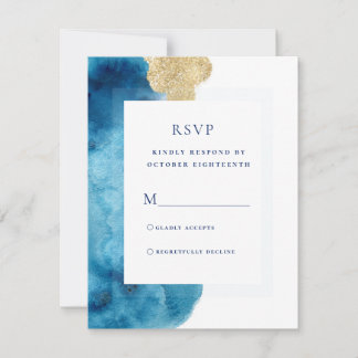 Cartons Réponse Modern Ocean Blue Watercolor Gold Response Card