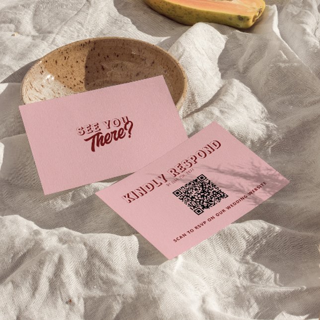 Cartons Réponse Modern Pink Deep Red Retro Unique QR Code Wedding  (Créateur téléchargé)