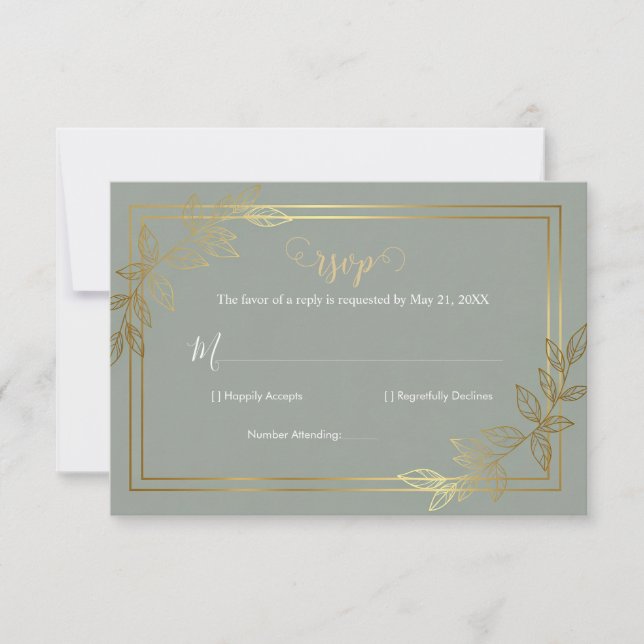Cartons Réponse Modern Sage Green and Gold Foil Botanical Elegant (Devant)