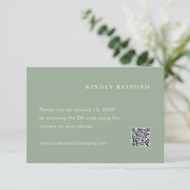 Cartons Réponse Modern Sage Green Simple QR Code Wedding (Debout devant)