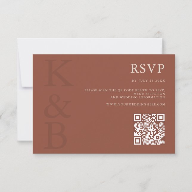 Cartons Réponse Modern Terracotta Monogram Minimalist Wedding (Devant)