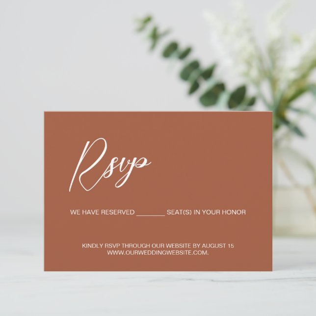 Cartons Réponse Modern Terracotta QR Code reserved seats wedding (Debout devant)