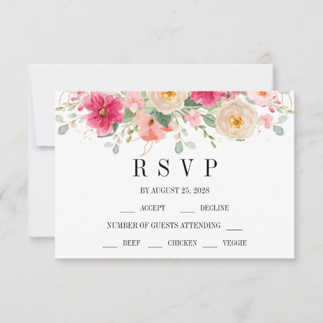 Cartons Réponse Modern Watercolor Bright Pink Floral Wedding (Devant)